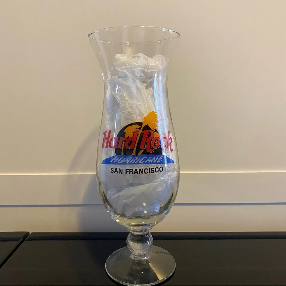 Hard Rock Cafe San Francisco Hurricane Glass with Red, Yellow, Blue Logo